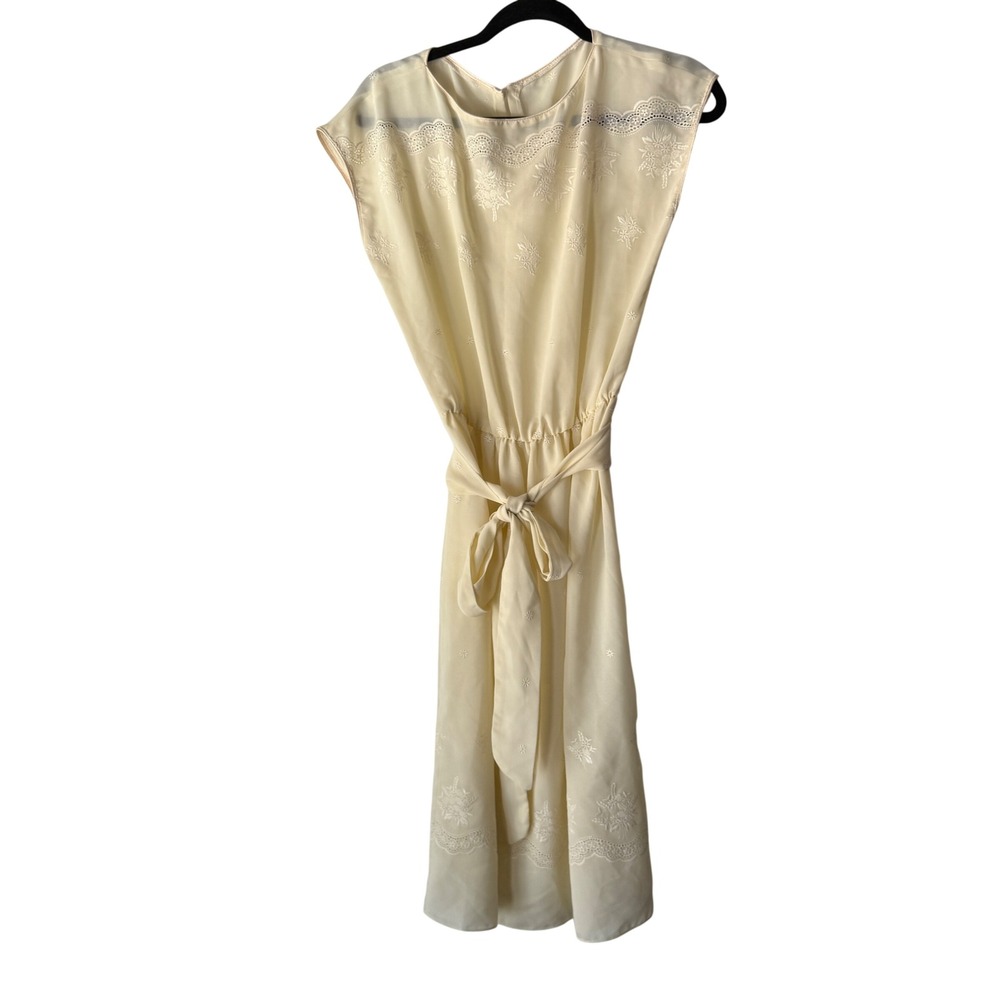 Jody‎ of California Vintage 50-60s Retro Cream Eyelet Lace Cottage Midi Dress